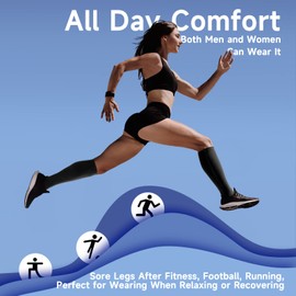 OUIVIAL 2 pares de calcetines de compresión con cierre para mujeres y hombres, 15-20 mmHg de punta abierta hasta la rodilla calcetines de apoyo alto para venas varicosas, correr, Negro -, XX-Large