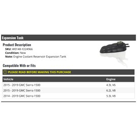 Engine Coolant Reservoir Radiator Expansion Tank - Compatible with 2014-2019 GMC Sierra 1500