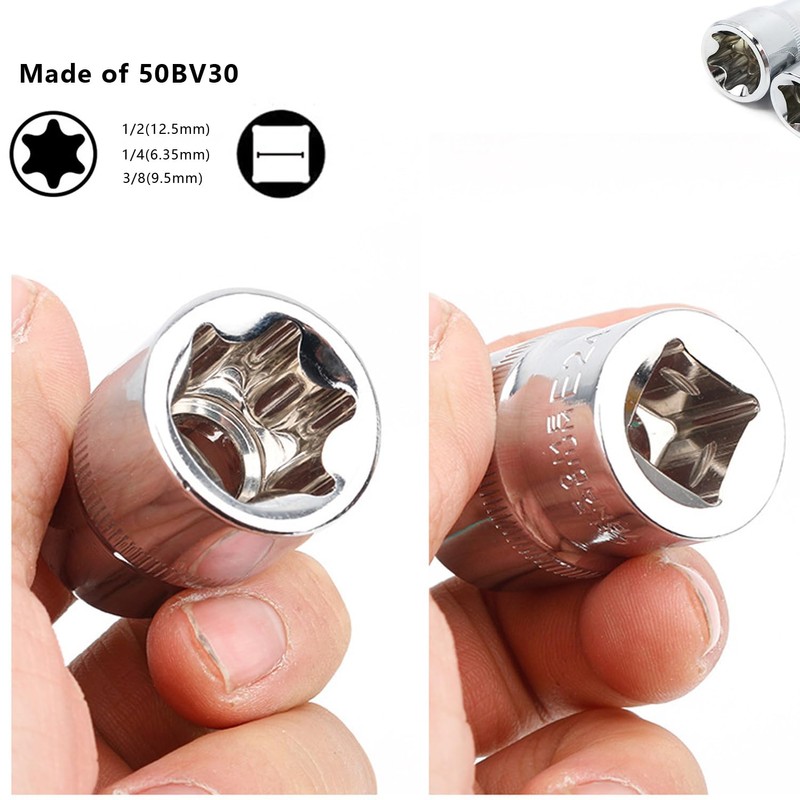 Hniuyun 14Pcs Female E-Torx Star Socket Set, 1/4, 3/8, 1/2