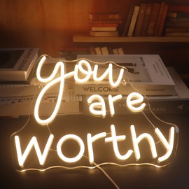 Led "You Are Worthy" Neon Sign, USB Powered Dimmer Switch Neon Lights for Room Home Bar Art Wall Decor Party Window Living Room Decor Wall Hanging Decoration Chritmas Birthday Gift (warm white)