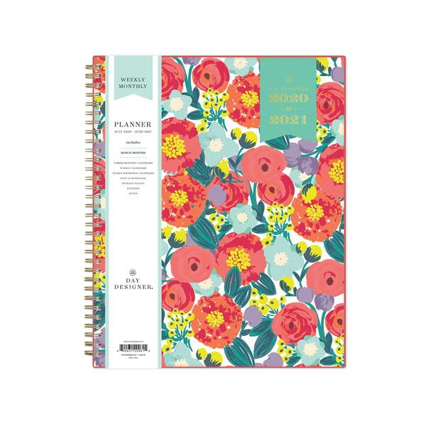 Blue Sky Day Designer for 2020-2021 Academic Year Weekly & Monthly Planner, Flexible Cover, Twin-Wire Binding, 8.5' x 11', Floral Sketch