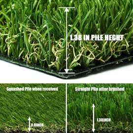 FREADEM Artificial Turf Synthetic Grass 7 FT * 10 FT, 1.38" Pile High, Artificial Grass Mat with Drainage, Outdoor Landscape, Fake Lawn, Garden, Patio, Balcony, Backyard, Customized Size Available