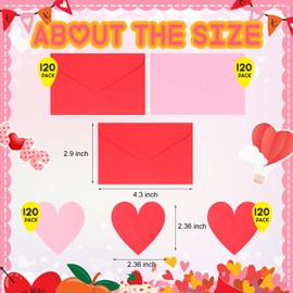 Gueevin 240 Pack Valentine's Day Mini Envelopes with Blank Heart Shaped Business Cards 2.9x4.3 Inch Red Pink Small Enclosure Card for Valentine's Day and Anniversary