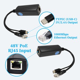 REVODATA 2.5G Type C PoE Splitter 5V/2.4A, 48V PoE to USB-C 5V/2.4A 12W Output, 2.5Gbps Ethernet Comply IEEE802.3af/at, Plug and Play for Smart Home