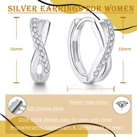 Cangall Hoop Earrings, 925 Sterling Silver Hoop Earrings for Women, Hypoallergenic Lightweight Earrings, Silver 925, Small Sleeping Cartilage Hoop Earrings, Silver 925, Infinity Silver Earrings, Gift