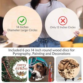 6 Pack 14 Inch Wood Rounds,14 Inch Round Wood Circles for Crafts, Unfinished Wood Circles Wood Sign Blank, Wooden Discs for DIY Crafts, Door Hangers and Christmas Decoration