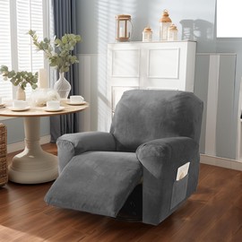 NORTHERN BROTHERS Stretch Recliner Chair Covers, Anti Slip Velvet Recliner Cover, Soft Thick Lazy Boy Recliner Covers Washable for Pets, Light Grey