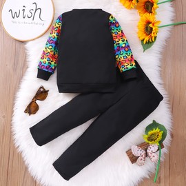 NUBEEHOHO Toddler Fall Outfits Girls Cartoon Floral Print Pullover Sweatshirt and Pants 2Pcs Sweatsuit Kids Fashion Clothing Sets Size 6 (6619)