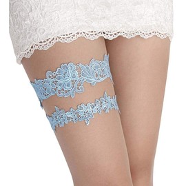 GARGALA - Juego de ligas de encaje para novia, color blanco, azul, negro, talla opcional, Azul-cielo, M