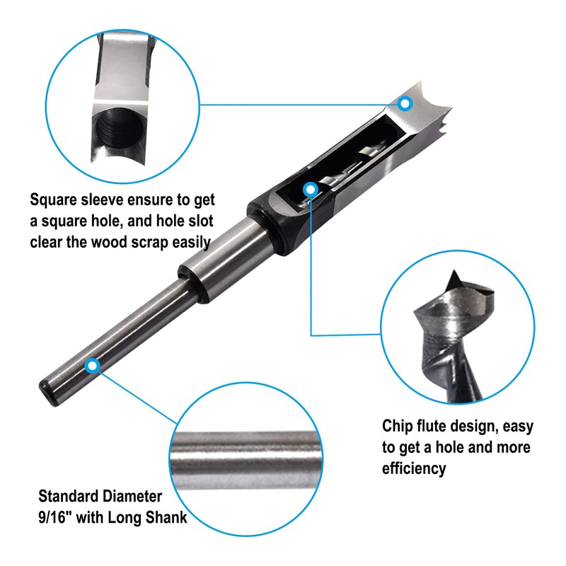 Woodworker 9/16 Inch Square Hole Drill Bits Mortising Chisel, Mortising