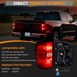 BeamTrack Tail Lights Assembly for Chevy Silverado 2014 2015 1500 2500HD 3500HD Rear Brake Lamp Taillight OE-Style Replacement Left Driver Right Passenger Side, w/Bulbs and Harness