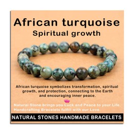 AD Beads Handmade Gemstone Stretch Elastic Bracelet Crystal Healing Reiki Nature's Beauty and Spiritual Essence Unisex (8mm, African Turquoise (Spiritual growth))