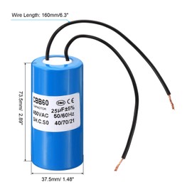 PATIKIL 25uf CBB60 Run Capacitor,1Pcs AC 450V 2 Wires 50/60Hz Motor Running Capacitor 230x37.5x73.5mm for Washing Machine, Cleaning Machine Pump Motor Star, Blue