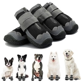 Fine jade2 Dog Shoes Paw Protection Outdoor Adjustable Reflective Velcro Dog Boots Waterproof Dog Shoes for Small, Medium and Large Dogs, Outdoor Sports, Black