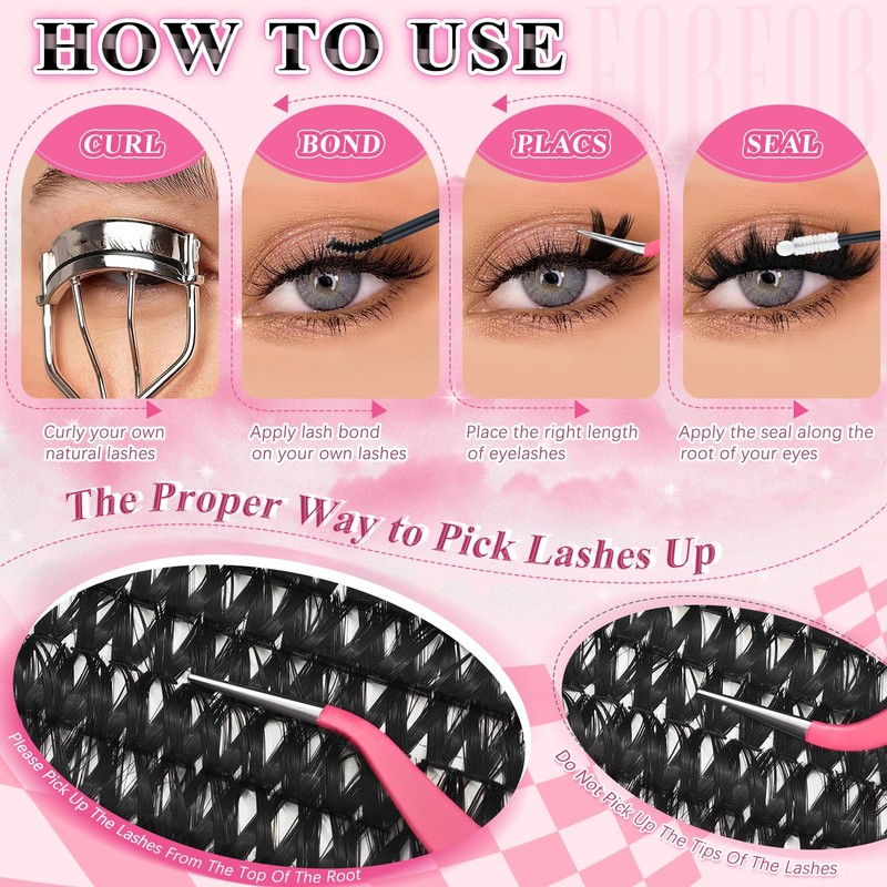 DIY Lash Extensions Kit, Volume Lash Clusters Kit Wispy Cluster