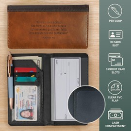 Christian Art Gifts Premium Vegan Leather Scripture Checkbook Cover for Men: Man of God Inspirational Bible Verse Slim Money Accessory Holder, Duplicate Checks, ID Card Slots, Pen Loop, Brown & Gold