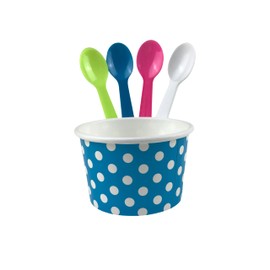 MMvolesy Paper Dot 8Oz Blue Disposable Ice Cream, Yogurt Cup,with spoon