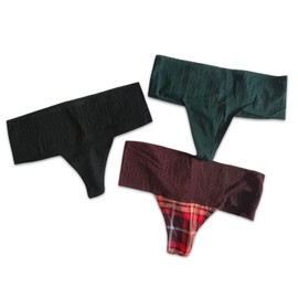American Eagle AERIE Women's 3-Pack Cotton Cable Lace Thong Underwear Underwear Size SMALL Thongs Panties (Solids: Black, Green; Plaid)
