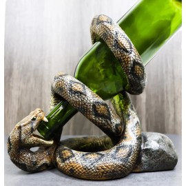 Rustic Western Coiled Diamondback Rattlesnake Snake Wine Bottle Holder Figurine