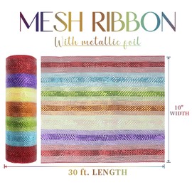 MEEDEE Rainbow Deco Mesh 10 Inch Rainbow Mesh Ribbon Fabric Mesh Roll Decorative Mesh Wreath Supplies for Birthday Rainbow Wreath Front Door Mesh Wreath (30 Feet)