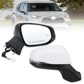 Lqito Right Passenger Side Mirror Compatible With 2020 2021 2022 2023 2024 2025 Toyota Highlander With Manual Folding Power Glass Heated Turn Signal Blind Spot White Replace#87910-0E370(7Pins)