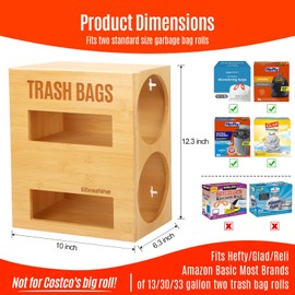 Libreshine 2 in 1 Trash Bag Dispenser Roll Holder 13 Gallon, Garbage Bag Storage Dispenser, Trash Bag Organizer Under Sink, Wall Mount Bamboo Garbage Bag Organizer for 2 Rolls of Plastic Bags