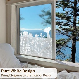 ChicSkin Pure White Frosted Privacy Window Border Film, Removable Floral Static Clings Decor for Glass Window Door, Dandelion Wild Flower 59.05"x15.35"