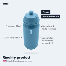 AARON ECO Water Bottle, 100% Biodegradable, 500 ml, Lightweight and Leak-Proof, Practical BPA-Free Water Bottle for Sports, Fitness, Gym, Hiking, Outdoor in Blue