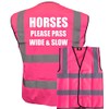 Bright Pink High Visibility Vest with White Text HORSES PLEASE