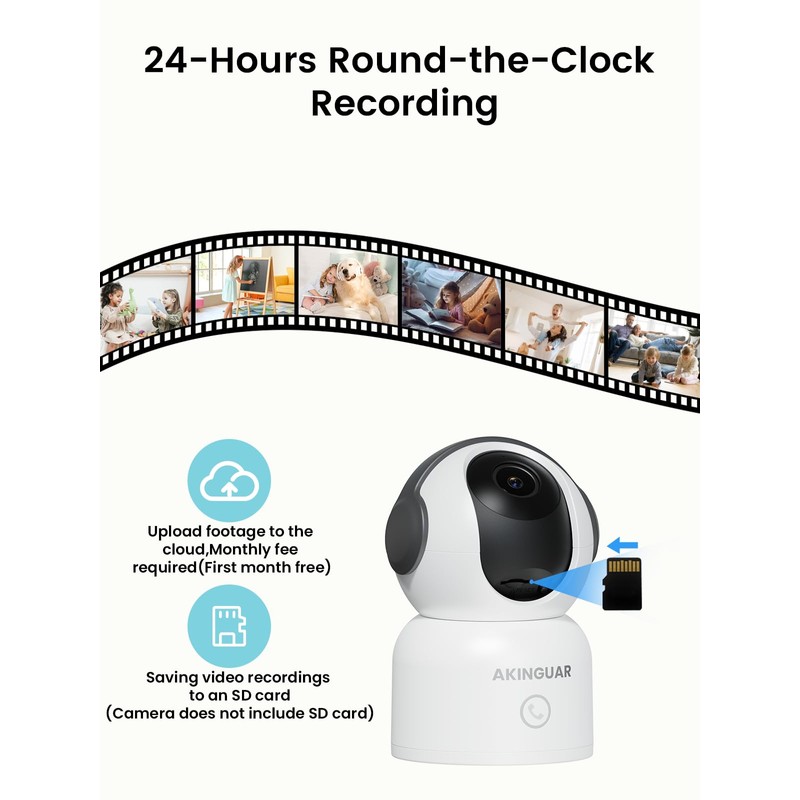 AKINGUAR Wifi Camera, 2K Pet Camera Indoor Camera for Security,