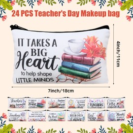 SilTriangle 24 Pieces Makeup Bags Bulk Canvas Cosmetic Bags Purse Organizer Zipper Cosmetic Pouch Portable Travel Toiletry Pouch for Women Men Gifts, 7 x 4 Inch (Teacher Thanks)