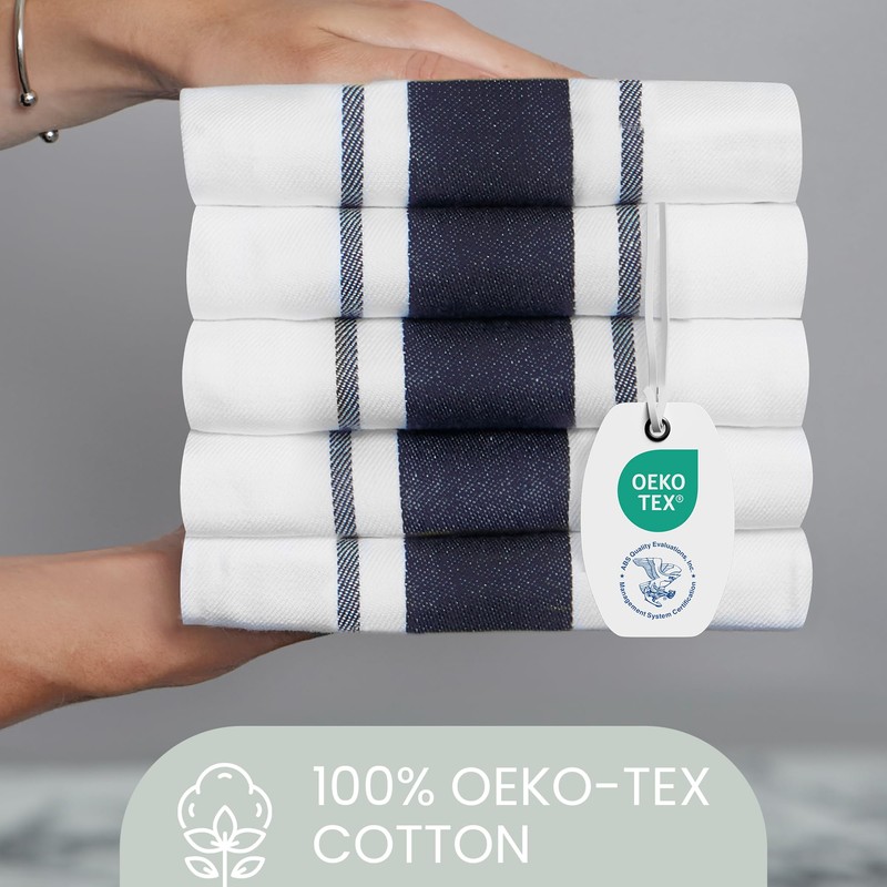 100% Cotton Tea Towel - Midnight Blue Stripe Pattern, Pack
