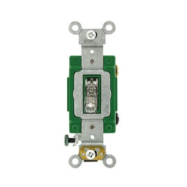 Leviton 30 Amp, 120 Volt, Toggle Pilot Light, Illuminated On, Neutral Single-Pole AC Quiet Switch, Extra Heavy Duty Grade, Self Grounding, 3031-PLC, Clear