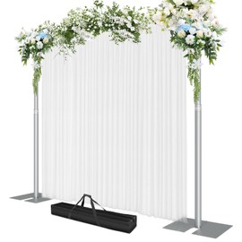 EMART Heavy Duty Backdrop Stand, 8.5x10Ft Adjustable Pipe and Drape kit with 9.26 LBS Steel Flat Base, Sturdy Metal Diy Photo Background Frame for Parties, Events, Wedding, Photography - Silver