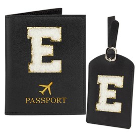 Passport Holder for Travel Essentials for Women Initial Luggage Tags for Suitcase PU Leather Passport Cover International Travel Must Haves Cute Passport Wallet Waterproof Case Name Tag for Luggage E