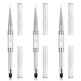 LXUEJIE 3 Pcs Double Ended French Tip Brush Hard Gel, Nail Builder Gel Brush, Liner for Design Nail Liner Brushes Rhinestone Handle French Tip Drawing Brushes for Design