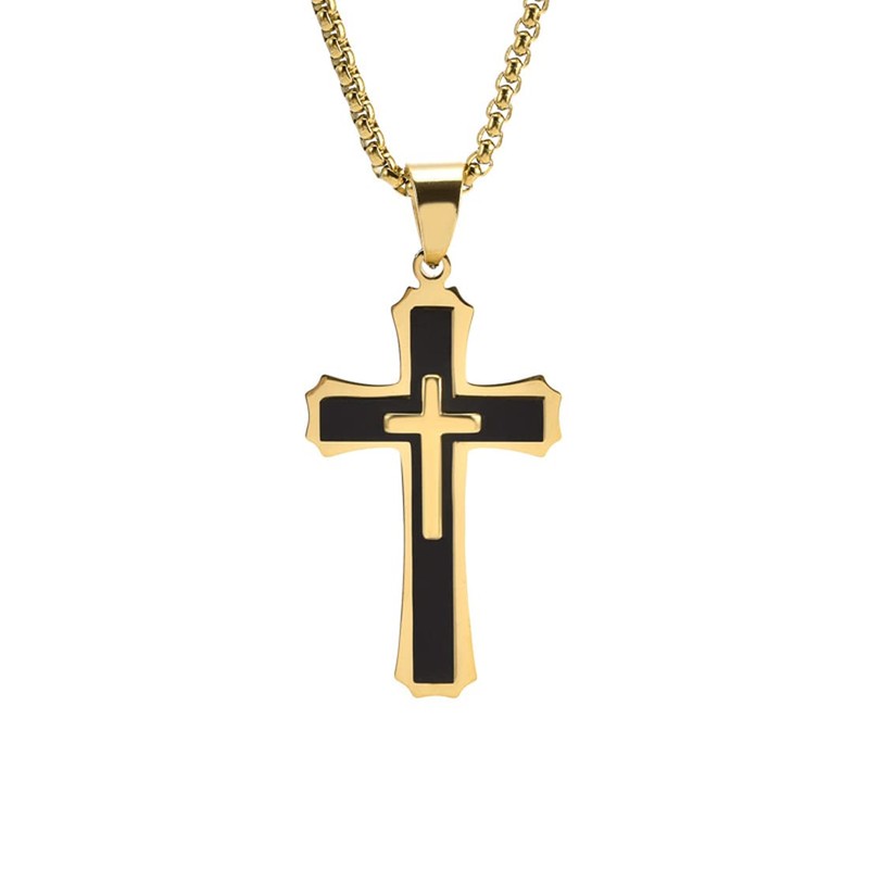 Rockyu Men's Necklace, Silver, Venetian Chain, Stylish, Cross Pendant, Birthday,