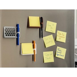 Sticky Note Holder with Pen Mount, Magnetic, Fridge and Metal Surface Compatible | Works with Standard Sticky Notes 7.6cm x 7.6cm (3in x 3in)