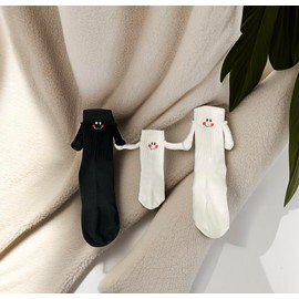 Alihoo Magnetic Socks, Funny Fun Smiley Face Parent-Child Socks, Unisex Funny Couples Holding Hands Socks for Couples, parent-child (1 white l(6-9 years old)+1black, 1white)