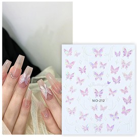 6 Sheets Butterfly Nail Art Stickers 3D Glitter Butterfly Nail Decals Self-Adhesive Spring Summer Butterfly Nail Art Supplies Designs Sticker DIY Acrylic Nail Art Decoration for Women and Girls