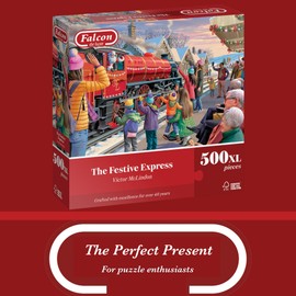 Falcon Festive Express - 500 XL Piece Christmas Jigsaw Puzzle for Adults - Beautifully Illustrated 500Pc Adults Xmas Jigsaw Puzzle, Fun Home Activity, Puzzles for Rainy Days, Birthdays & Gifts - Jumbo