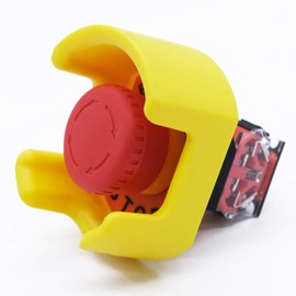 mxuteuk 1 NC 1 NO 22mm Red Mushroom Emergency Stop Push Button Switch AC 660V 10A + Protective Cover Anti-misoperation LA36-11ZS-DYB