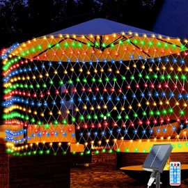 TIANHOO Solar Fairy Lights, 2 x 3 m, 198 LEDs, Christmas Decoration, Net Light, Solar Garden Lights, Waterproof Fairy Lights Net with 8 Flashing Modes, Solar Outdoor for Courtyard Garden Bar Party