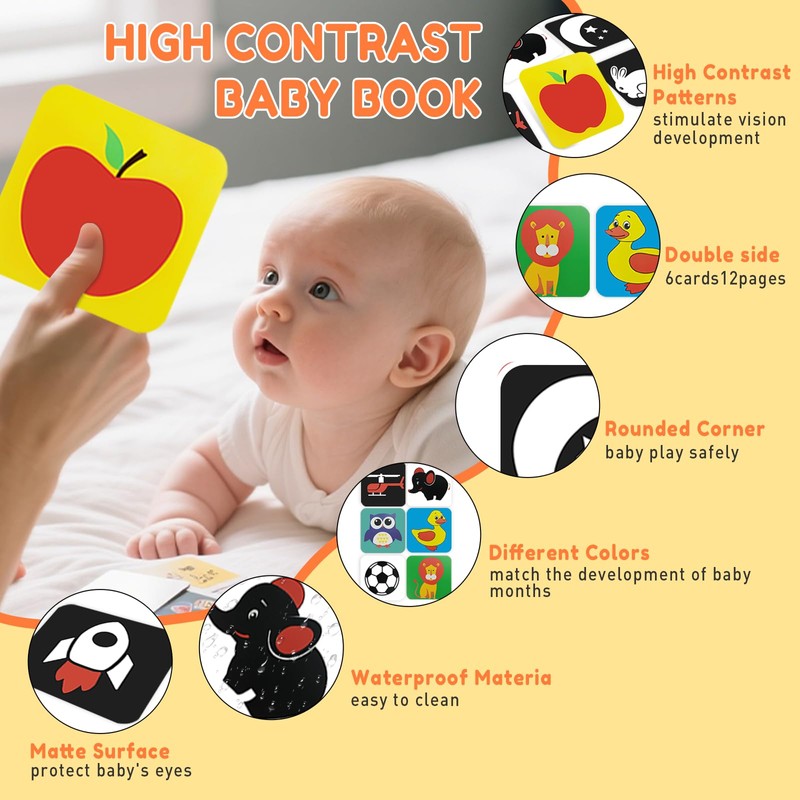 High Contrast Baby Flashcards with Black and White Tummy time