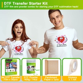 CenDale DTF Sublimation Kit - 30 Sheets A4 DTF Film for Sublimation Hack, 14oz DTF Powder White，DTF Transfer Starter Kit, Hot & Cold Peel DTF Transfer Film and Powder Kit for DTF & Sublimation Printer