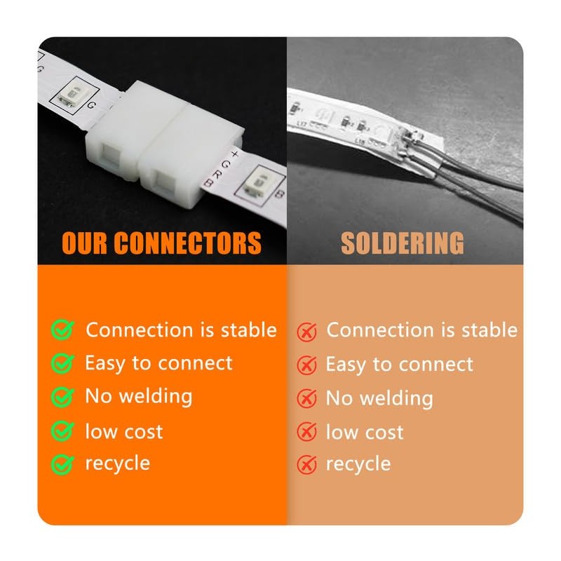 10Pack T-Shaped 4-Pin 10mm LED Strip Lights Connectors - Solderless,