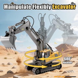 LUDILO Remote Control Excavator Toys for Ages 5-7, 11CH 2400mAh 2.4GHz RC Cars Construction Toy Truck Digger Metal Shovel Sound Light, Kids Boys Toys Age 4-6-8 Birthday Gifts for 5 6 7 8 Year Old Boys