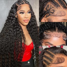 BJVT 13x6 Deep Wave Lace Front Wigs Human Hair 22 Inch 200 Density Lace Front Wigs Human Hair Wigs for Women Deep Curly HD Lace Frontal Wigs Human Hair Pre Plucked with Baby Hair