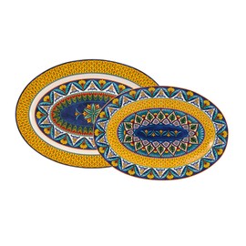 Bico Havana 16 plus 14 inch Oval Platters Set, Set of 2, Microwave and Dishwasher Safe, for Serving Fish, Chicken, Turkey