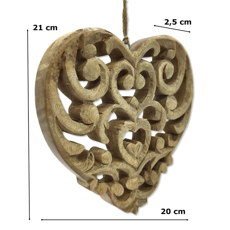 DARO DEKO Wooden Heart Hanger with Ornamental Pattern 20 cm